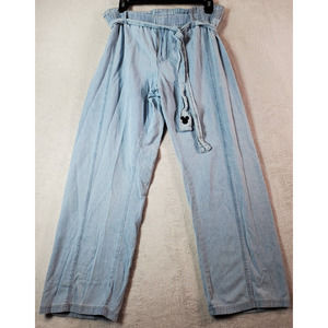 Junk Food Mickey Pants Womens Medium Blue Cotton Pleated Straight Leg Drawstring